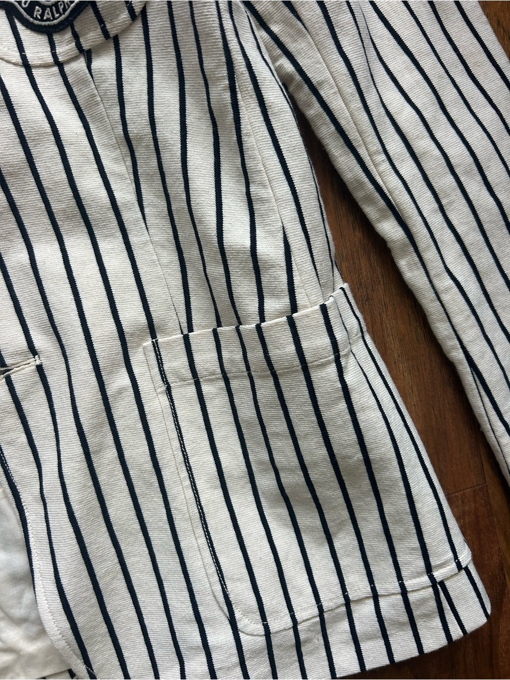 Polo by Ralph Lauren Cream Blazer with Navy Pinstripes and Crest Patch Cotton - Picture 9 of 16